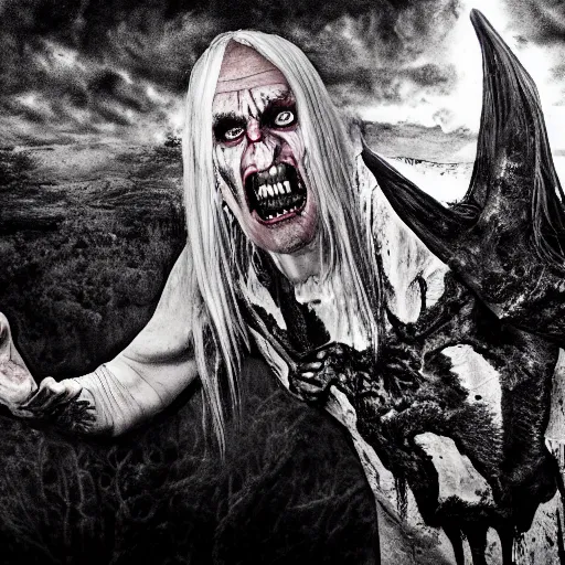 Prompt: a demonic Bill Moseley summoning a hellgod, realistic photo render by the hidden master