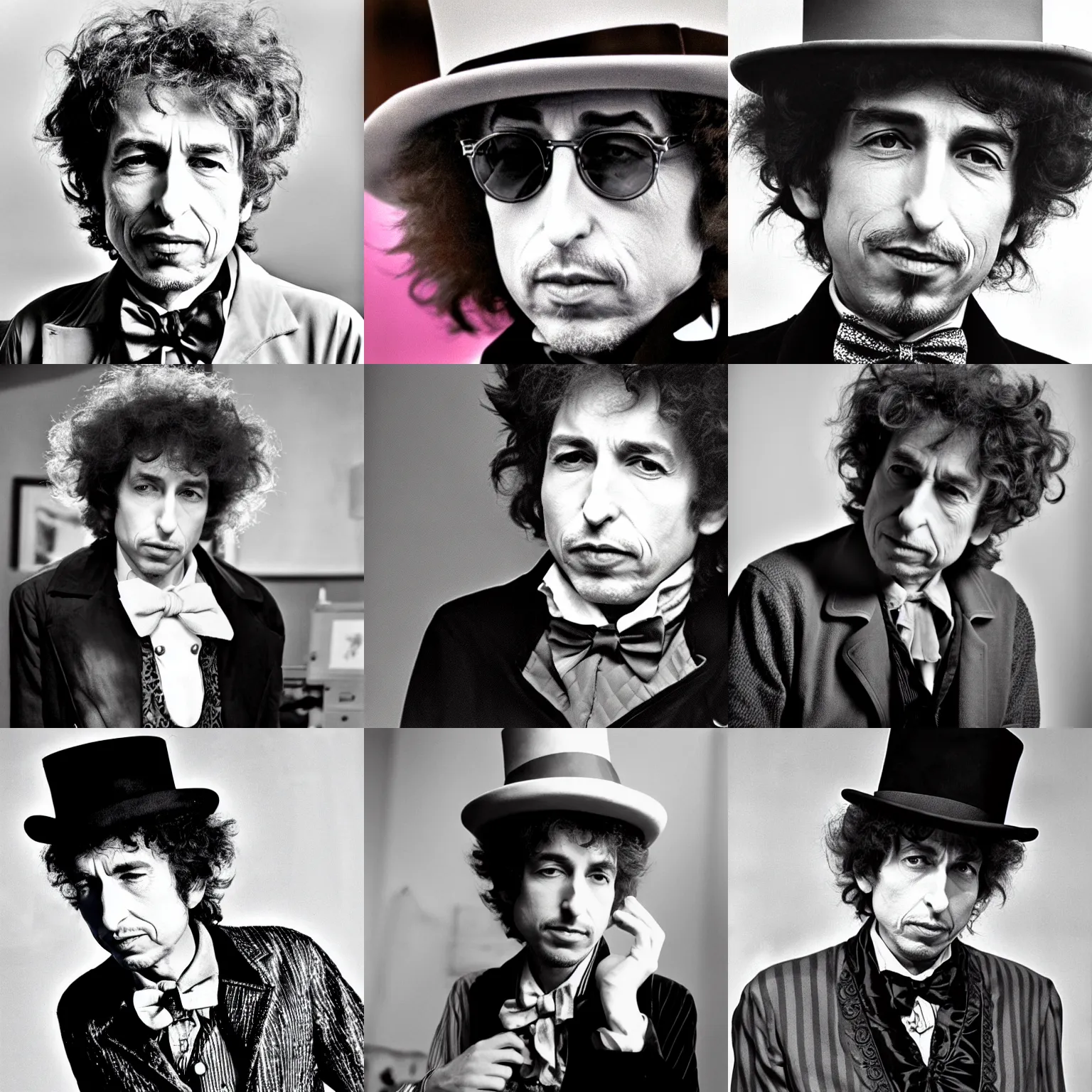 Prompt: portrait bob dylan as willy wonka 3 5 mm photo ansel adams