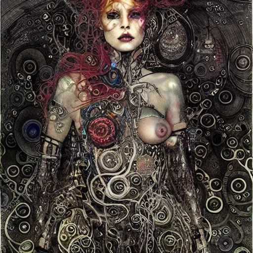 Prompt: cybernetic demon dreaming, lsd, circuitry, intricate detail, klimt, royo,