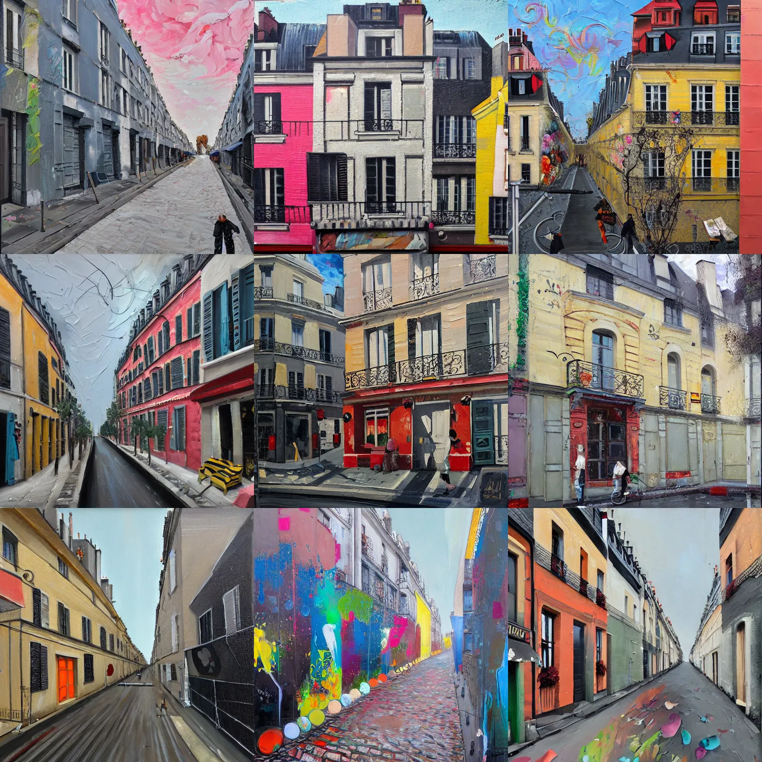 Prompt: paris rue cremieux by by andrei riabovitchev, tara mcpherson, david choe, sandra chevier detailed painterly impasto brushwork