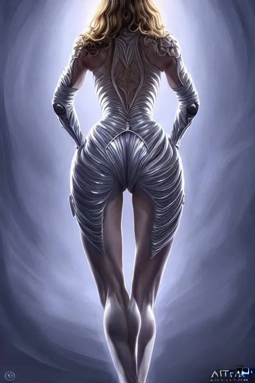 Image similar to symmetry!! intense fanart of 3 / 4 back pose of jessica biel as acotar protagonist, silver clothes, intricate, elegant, highly detailed, my rendition, digital painting, artstation, concept art, smooth, sharp focus, illustration, art by artgerm, by hajime sorayama and boris vallejo