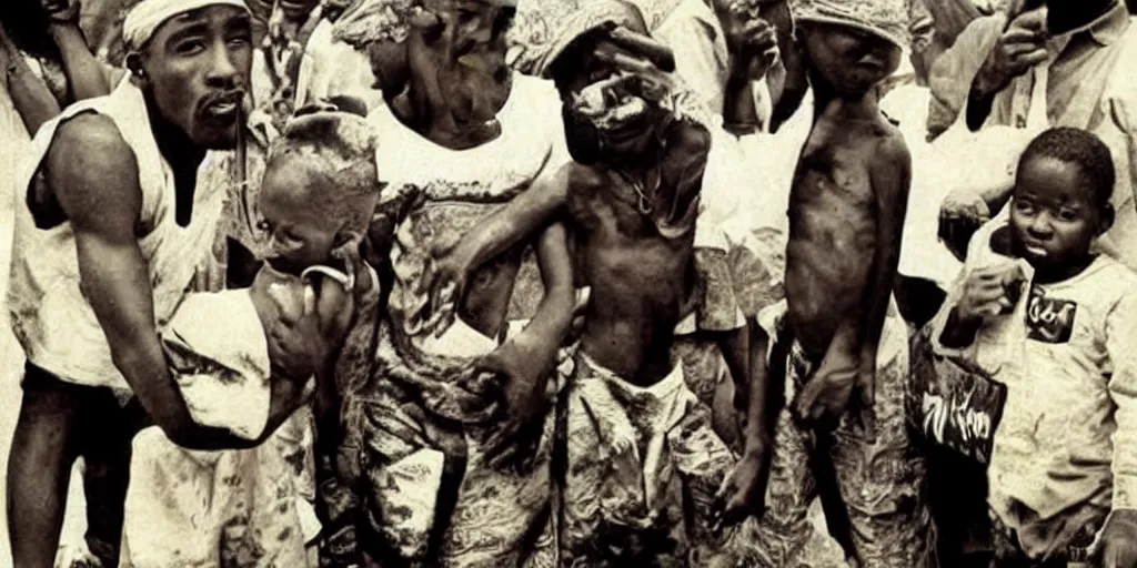 Image similar to 2pac as a hungry child in africa