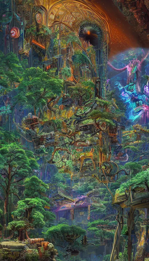 Prompt: a beautiful hyperdetailed highly detailed nature shrine by denise scott brown, thermal vision neon signs nature elysian forest universe cgsociety apocalyptic tron wilderness synthwave alien extraterrestial steampunk earth gem uv light cyberpunk crystal meadow azeroth san andreas tokyo liberty city, archdaily, wallpaper, highly detailed, trending on artstation.