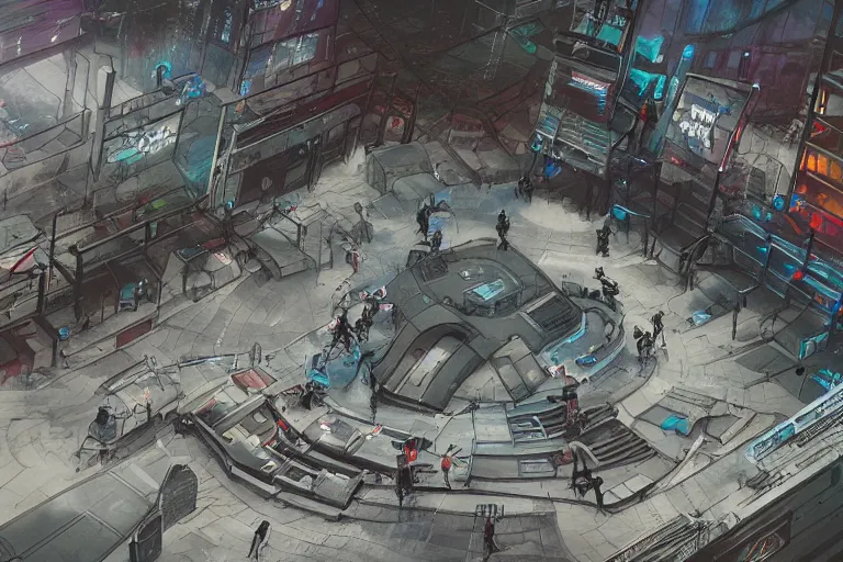 Image similar to a cyberpunk, sci-fi skatepark, trending on art station, detail, dystopian