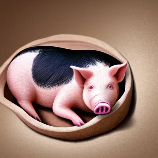 Image similar to hyper realistic image of a pig sleeping in his bed it night