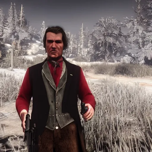 Image similar to Viktor Yushchenko as The American Psycho in Red Dead Redemption 2