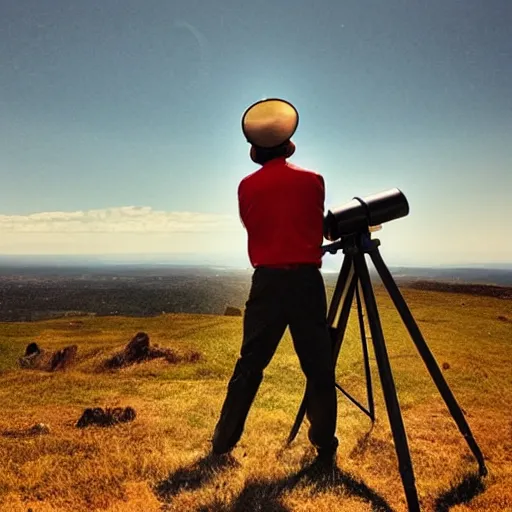 Image similar to i saw a man on a hill with a telescope