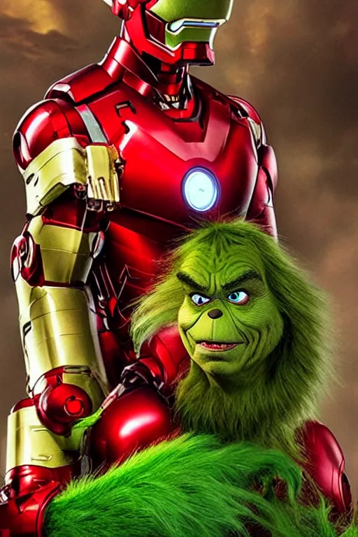 Image similar to The Grinch stole Ironman's armor, Grinch is Ironman, Ironman starring The Grinch