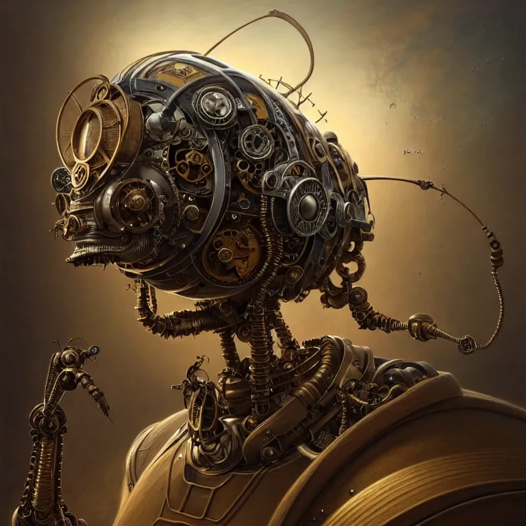 Image similar to portrait shot of a steampunk robot bug, unreal engine realistic render, 8 k, micro detail, intricate, elegant, highly detailed, centered, digital painting, artstation, smooth, sharp focus, illustration, artgerm, tomasz alen kopera, peter mohrbacher, donato giancola, joseph christian leyendecker, wlop, boris vallejo