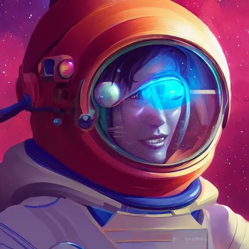 Image similar to female astronaut portrait, maya ali mage, gloomhaven, dynamic lighting, gaudy colors, octane render aesthetic, matte painting concept art, official fanart behance hd artstation by jesper ejsing, by rhads and makoto shinkai and lois van baarle and ilya kuvshinov and rossdraws