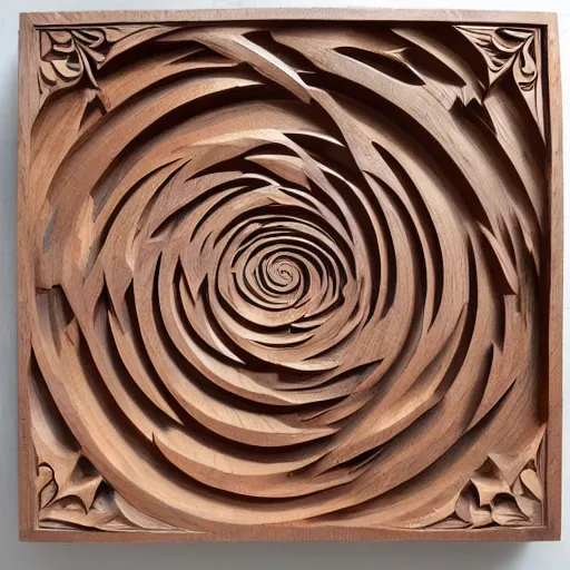 Image similar to wood carving of alternate dimension, warped space time