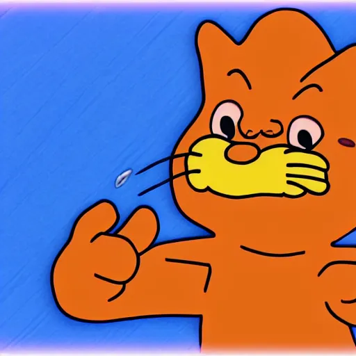 Prompt: Garfield's head on the body of a orange snake with a glittering body, anime style