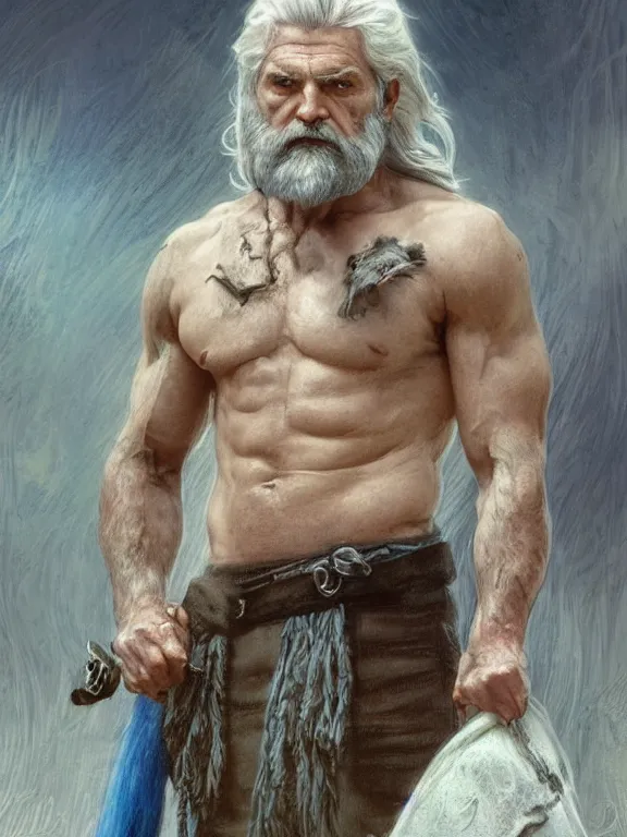 painted portrait of rugged odin, god of war, nordic