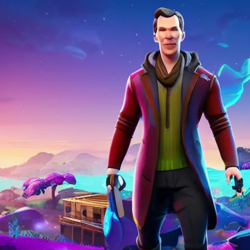 Prompt: benedict cumberbatch in fortnite, character render, full body shot, highly detailed, in game render