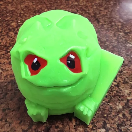 Image similar to bulbasaur carved out of lime green bar of soap