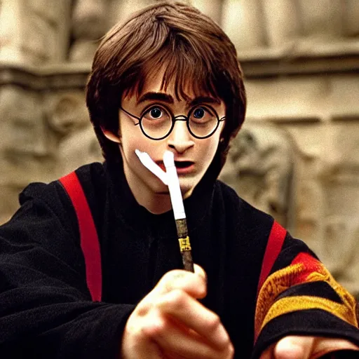 Prompt: Harry potter smoking a bong