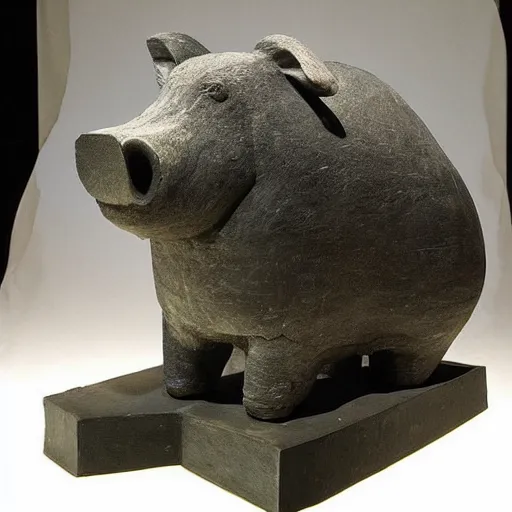 Prompt: “monolithic pig sculpture, mixed materials”