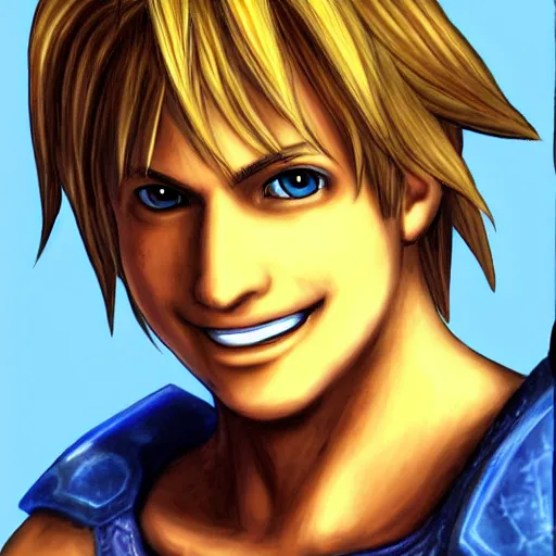 Prompt: smiling tidus from ffx face portrait smiling terrible ugly deviantart - n 9