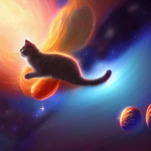 Prompt: cat in space, unreal engine, digital, artstation, detailed intricate illustration, heavenly atmosphere, digital art, overdetailed art, concept art, complementing colors, trending on artstation, cgstudio, the most beautiful image ever created, dramatic, subtle, details, award winning artwork, beautiful scenery