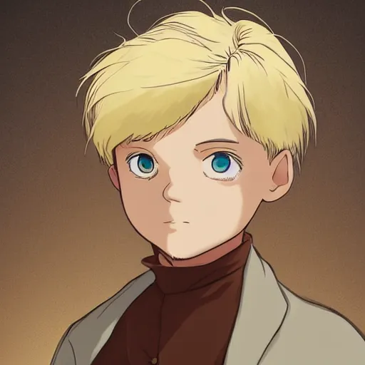 prompthunt: blonde boy with golden eyes wearing a brown cape, anime  screenshot, mappa studio artstyle, hyper realistic, pale skin, 4 k, rule of  thirds, extreme detail, detailed drawing, trending artstation, hd, fantasy