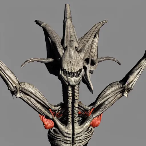 Prompt: 3d render of a xenomorphic old coat of arms with bones, nerves and veins