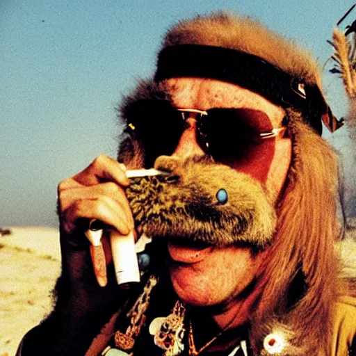 Image similar to hunter s. thompson as camel joe smoking cigarette, detailed faces