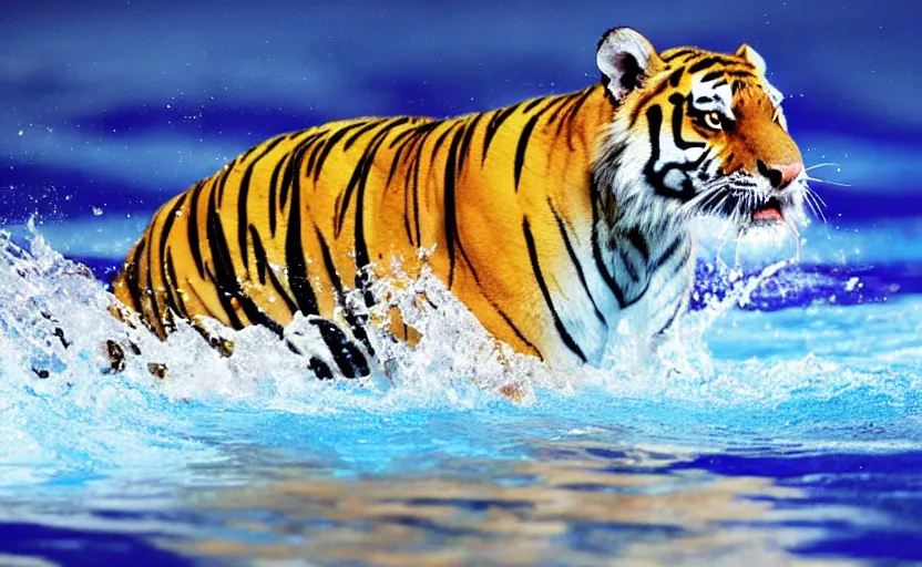 Prompt: a tiger swimming in the olympic games