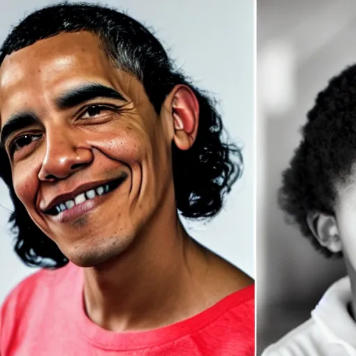 Image similar to A portrait Obama teams up with a teenage Obama, perfect faces, 50 mm, award winning photography
