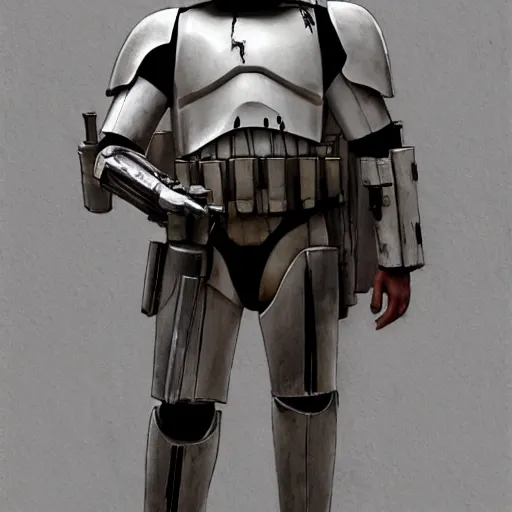 Image similar to an imperial stormtrooper walking, full body photography, extremely long shot, long shot, full-length, head-to-toe, concept art by Doug Chiang cinematic, realistic painting, high definition, concept art, the Mandalorian concept art style