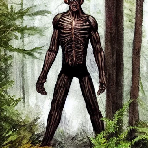 Prompt: jeff bezos skinwalker hunting you in a dark forest with a knife, fully body, realism