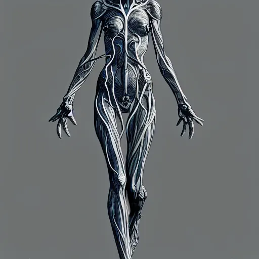 Image similar to centered fullbody elven ,intricate, veins, by Hugo pratt, ultradetailed, charachter design, concept art, trending on artstation,