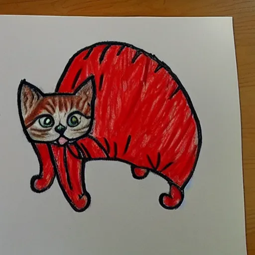 Image similar to crayon drawing of a cat bleeding out, drawn by a 6 year old