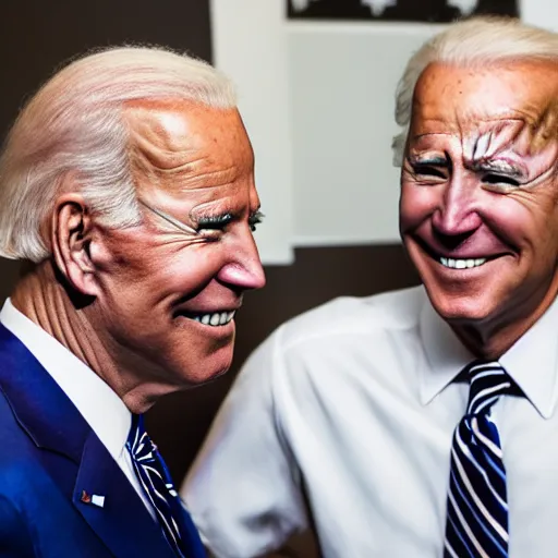 Image similar to A portrait photo of joe biden teams up with a teenage joe biden, perfect faces, 50 mm, award winning photography