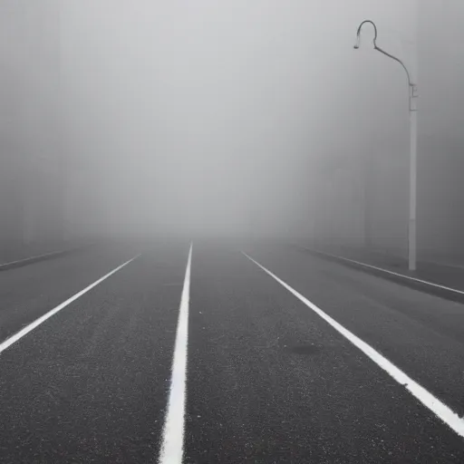 Image similar to empty streets of the void, real photography, black and white, foggy