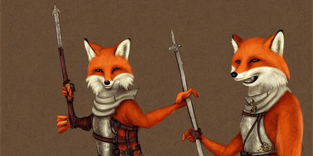 Prompt: anthropomorphic fox who is a medieval knight by ladislas starevich