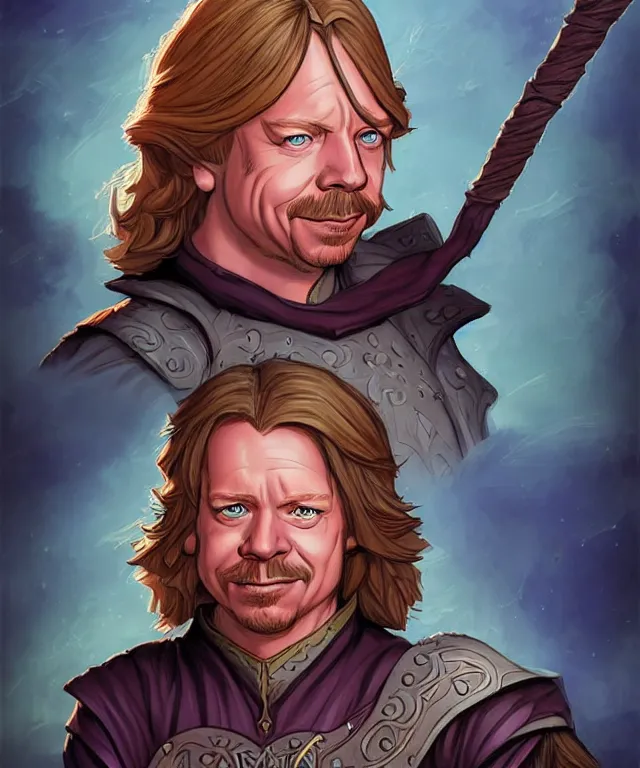 Image similar to a fantasy comic - style full portrait of a n aristocratic halfling who looks like david spade, digital illustration by ken taylor and sana takeda and jenny frison, character design, concept art, fine inking lines, vivid colors, dnd, highly detailed!, hd, 4 k, trending on artstation