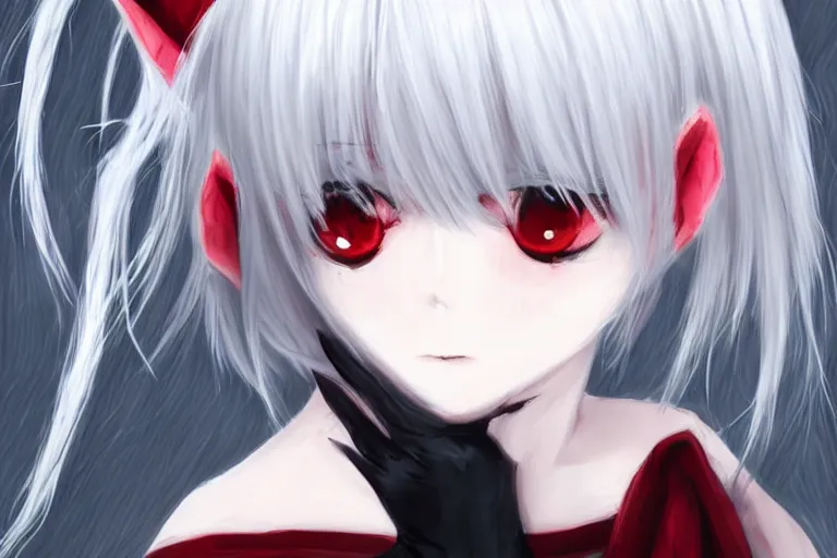 Image similar to white hair, red eyes, two small horns on the head, anime style, anime girl, sketch