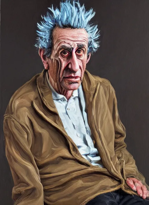 Prompt: Real life Rick Sanchez, painted by Lucian Freud, highly detailed, 8k