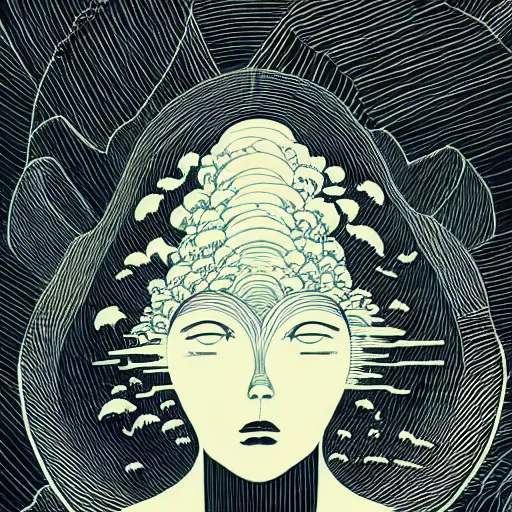 Image similar to a wandering mind, logo, simple white background victo ngai, kilian eng, black and white