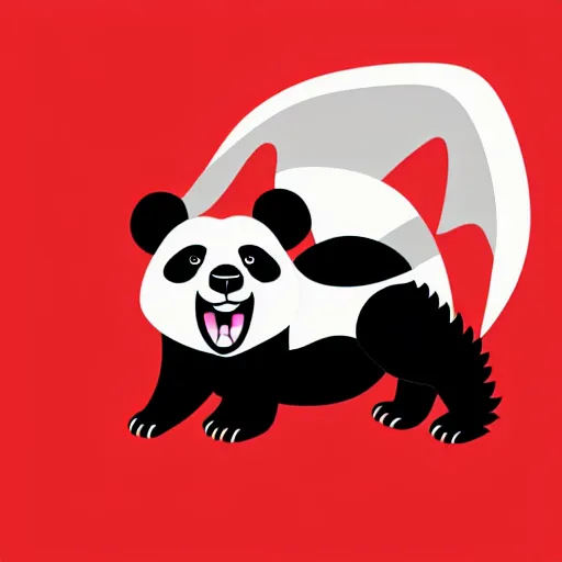 Image similar to vector art of panda with welsh dragon wings and tail, intercrossed, chimera, welsh flag, adobe illustrator