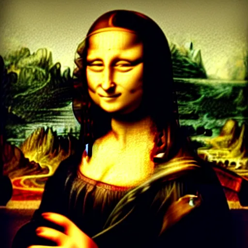 Image similar to mona lisa smoking a joint