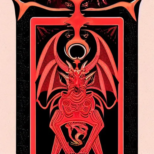 Image similar to tarot card of a dragon, meaning confidence and riches in the future, modern design, digital art, stylish, black and red