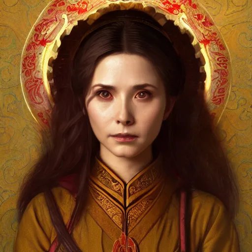 Image similar to a highly detailed portrait of buffy the vampire slayer as a medieval chinese prince, beautiful detail and color, art by john collier and albert aublet and krenz cushart and artem demura and alphonse mucha, volumetric lighting, octane render, 4 k resolution, trending on artstation, masterpiece