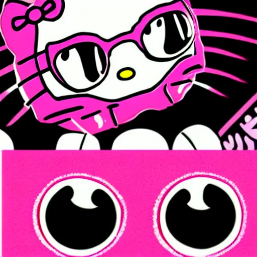 Image similar to hello kitty wearing cinema goggles, digital art