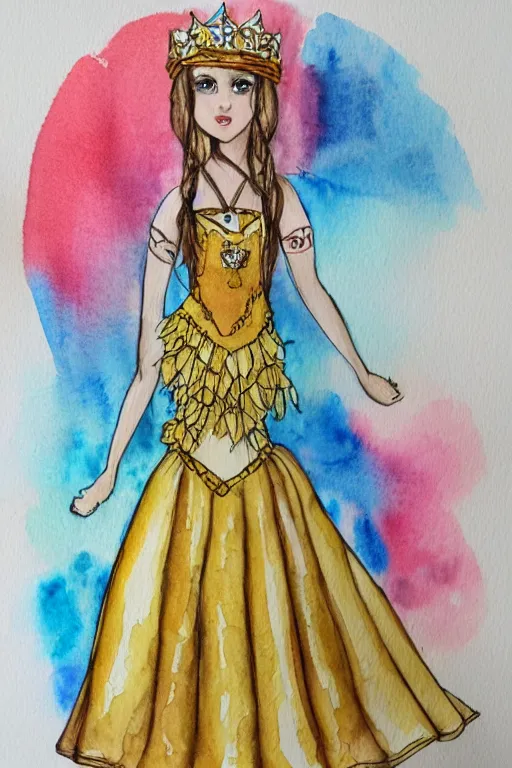 Prompt: lion themed princess dress design, watercolor