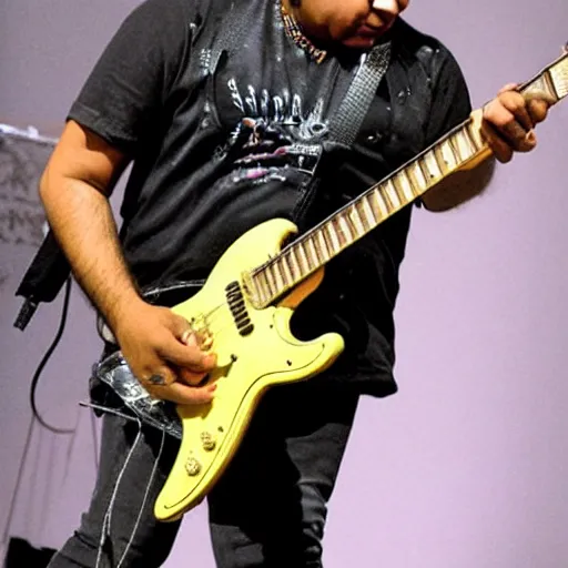 Image similar to ayub bachchu playing fender mustang highly detailed