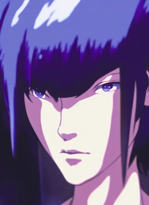 Image similar to a film still portrait of a motoko kusanagi ghost in the shell, finely detailed features, closeup at the faces, perfect art, at a cyberpunk city, gapmoe yandere grimdark, trending on pixiv fanbox, painted by greg rutkowski makoto shinkai takashi takeuchi studio ghibli, akihiko yoshida