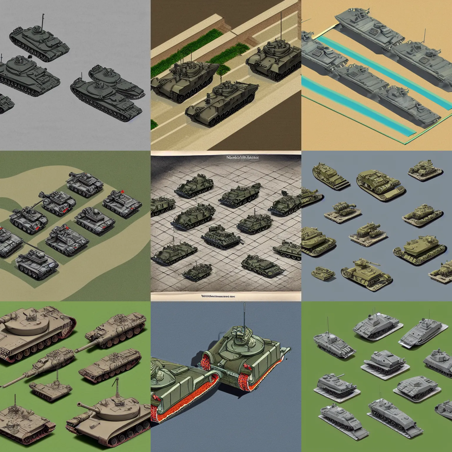 Prompt: isometric view of main battle tanks