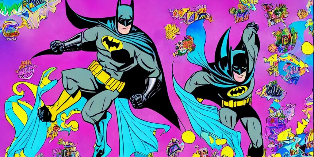 Image similar to batman in the style of lisa frank