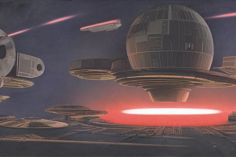 ralph mcquarrie concept art, scene : ext death star